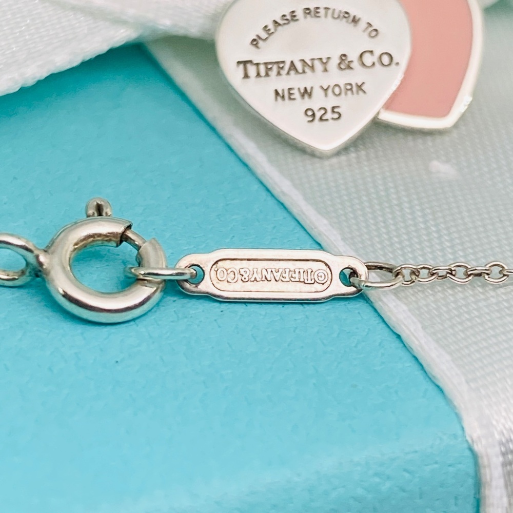 Tiffany & Co Return to Tiffany double pink enamel heart necklace 925 silver box - Picture 3 of 6